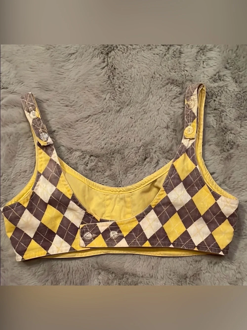 Vintage Roxanne Argyle Longline Bra Top Yellow Brown Size 14 36B